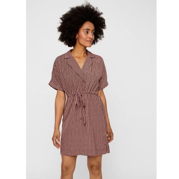 VERO MODA VMARIEL 2/4 Short Wrap Dress Mahogany Women's XS - Picture 1 of 10